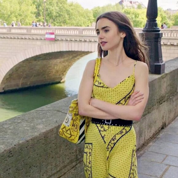 Ganni Silk Mix Maxi Skirt in Minion Yellow ASO Emily in Paris - Picture 3 of 11